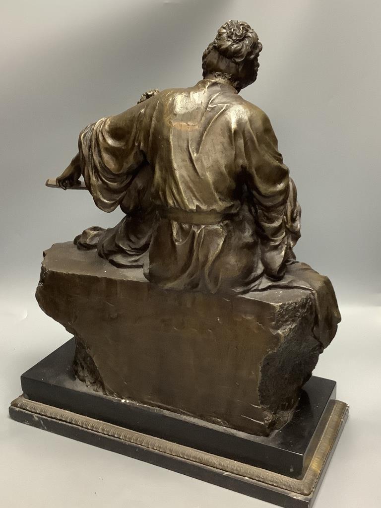 A 20th century cold cast bronze resin figure group of a mother and daughter playing an instrument, height 50cm